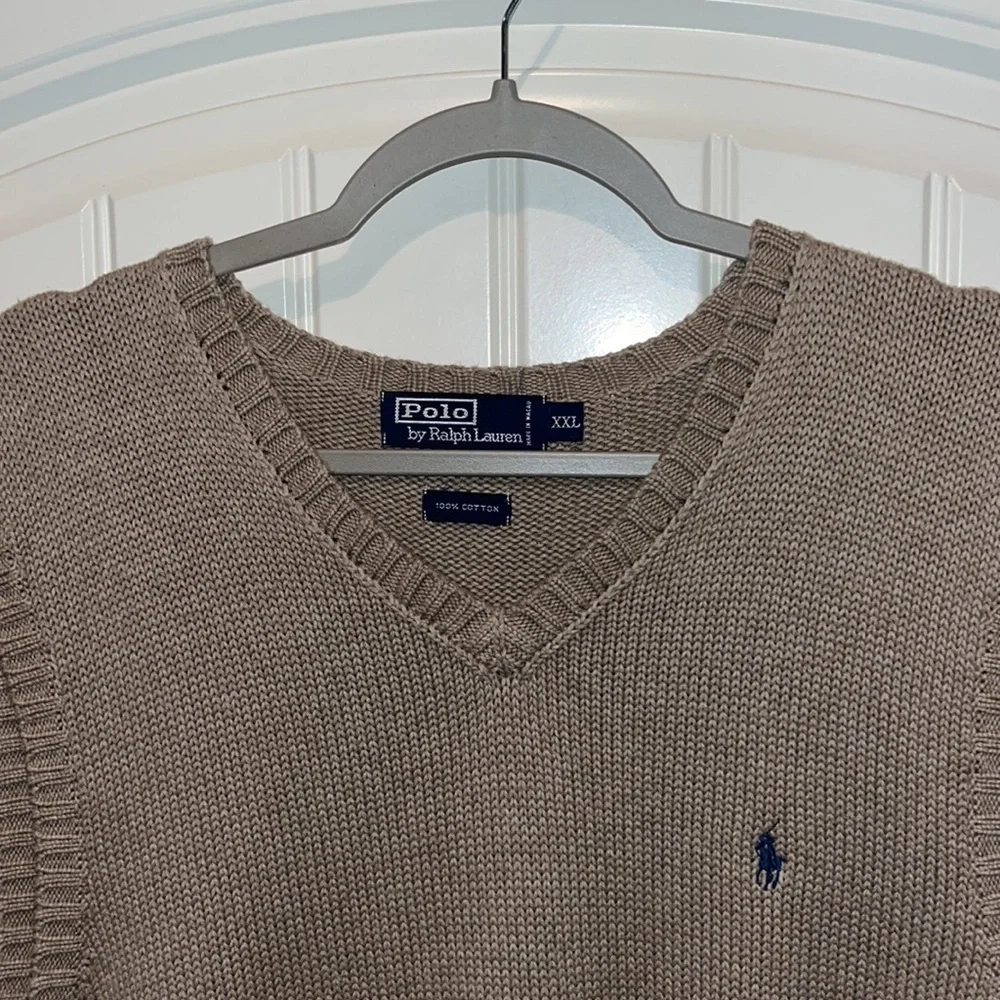 Tan taupe Polo Ralph Lauren cotton sweater v neck vest XXL preppy classic